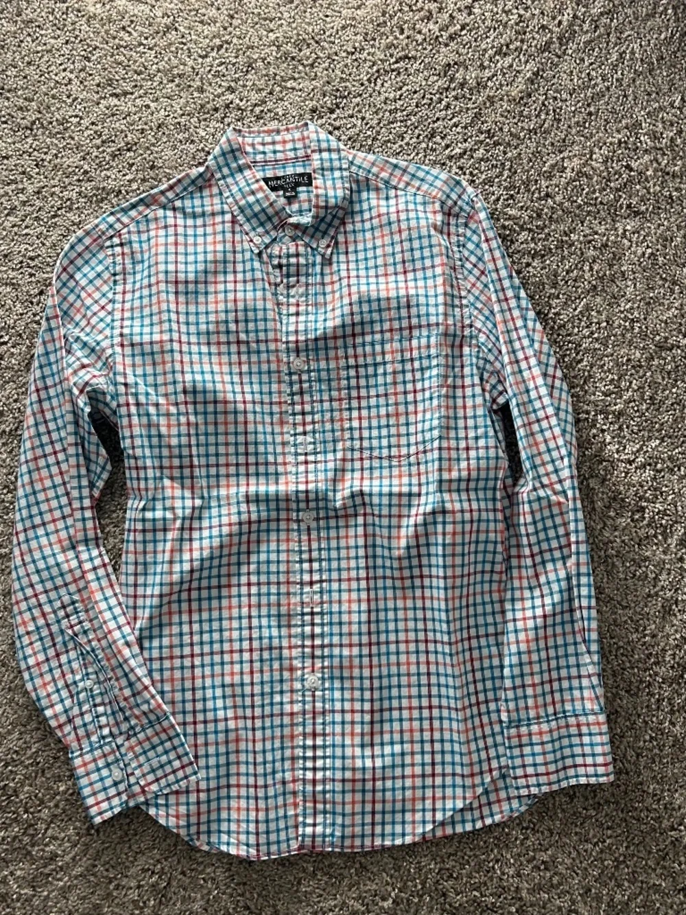 J.Crew Mercantile Men's Flex Plaid Button-Down Shirt Blue & Orange Size S